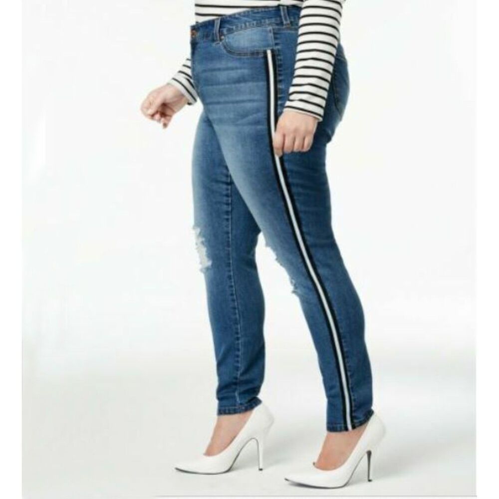 Celebrity Pink Mid Rise Racing Stripe Skinny Jeans Plus Size 16 NWT